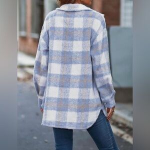 BlankNYC Plaid Blue and White Shacket, XS
